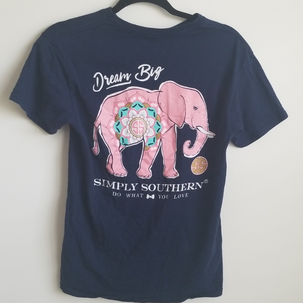 Simply southern navy blue and pink elephant tee